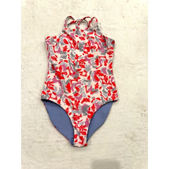 Zella Other - Zella Girls Size 12 One Piece Reversible Swimsuit Abstract Red Purple High‎ Neck